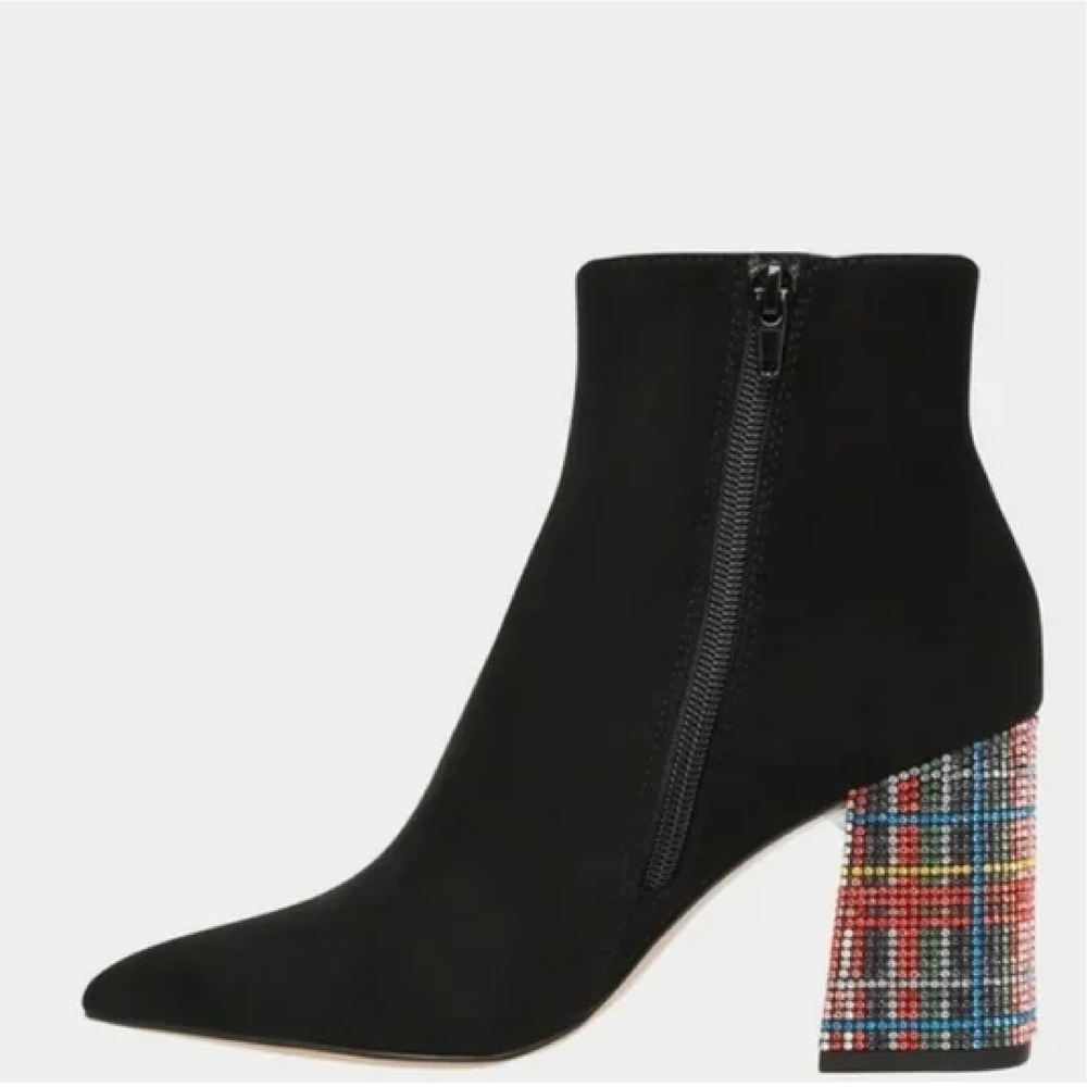 NEW Betsey Johnson Kassie Black Barrette Rhinestones Heel Ankle Boots - Size 6